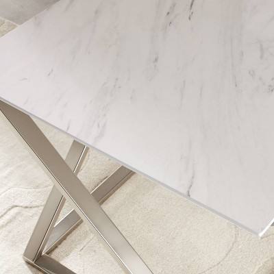 Zurich 36" White Faux Marble Square Coffee Table with Metal Base