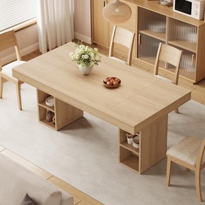 Dining Table for 6 with Dual Side Storage, 63-inch/71-inch Large Rectangular Dinner Table with Double Pedestal & Large Tabletop - 1 of 4