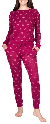 Blis Women's Crew Neck Pajama Set With Jogger Berry Hearts M : Target