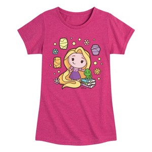 Girls' - Disney Princess - Kawaii Chibi Rapunzel and Pascal Fitted Short Sleeve Graphic T-Shirt - 1 of 4