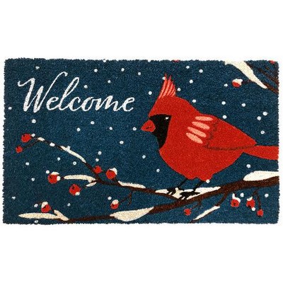 Cardinal Winter Blue and Red Coir Outdoor Doormat