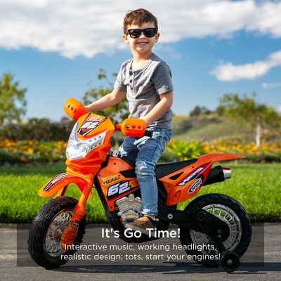 6V Orange Kids Electric Ride-On Motorcycle with Training Wheels
