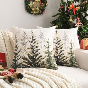 Decorative Christmas Tree Pillow Covers 18x18 Inch Set of 2,Christmas Cotton Linen Cushion Cases, Red Winter Christmas Throw Pillows - 1 of 4