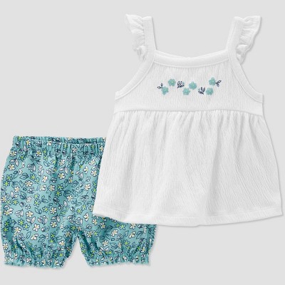 Carter's Just One You®️ Baby Girls' Floral Top & Bottom Set - Off-White/Teal Blue Newborn