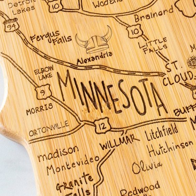 Minnesota Shaped Bamboo Cutting and Serving Board with Laser Engraving