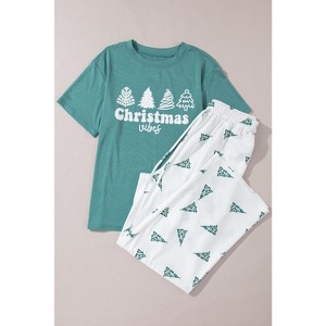 Teal Christmas Tree Print Tee and Pants Lounge Set - 1 of 4