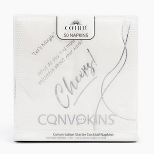 50ct Cotier Brand Convokins Wedding Conversation Starter Cocktail Napkins - Silver Foil Print - 1 of 4