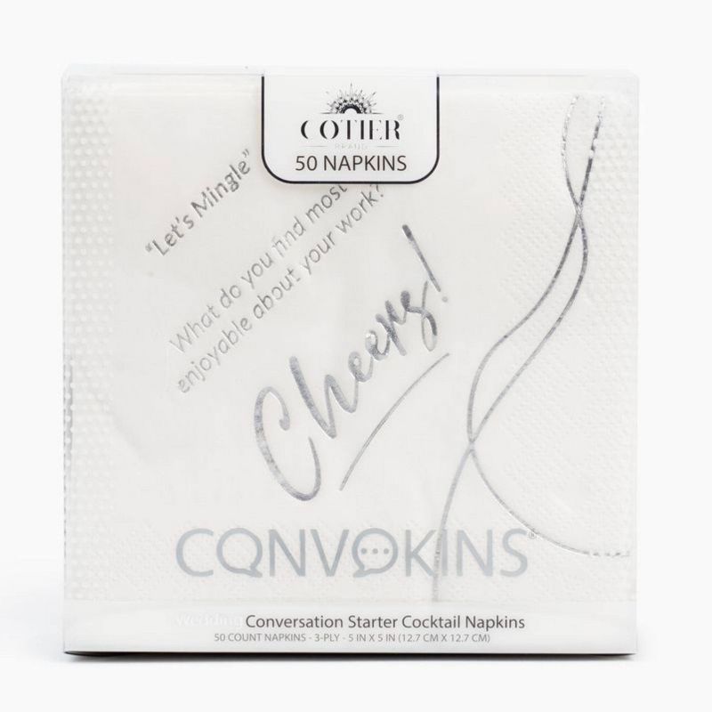50ct Cotier Brand Convokins Wedding Conversation Starter Cocktail Napkins - Silver Foil Print, 1 of 7
