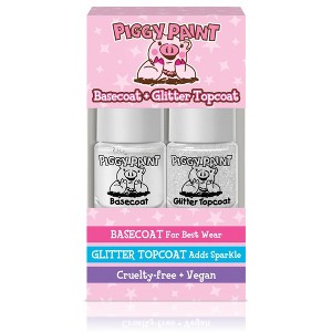 Piggy Paint Non-Toxic Nail Polish Basecoat + Glitter Topcoat Set Kids' - 0.24 fl oz/2ct - 1 of 4