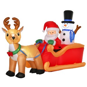 HOMCOM 6.5 ft Long Christmas Inflatable Santa Claus on Sleigh, Reindeer and Snowman with LED Lights for Outdoor Holiday Yard Decoration - 1 of 4