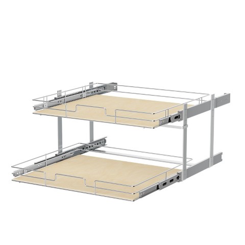 HomLux 2 Tier Individual Pull Out Cabinet Organizer 28?inW x 21?inD Slide Out Wood Shelves Storage for Kitchen Cabinet