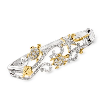 Ross-Simons 0.25 ct. t.w. Diamond Sea Life Bangle Bracelet in 2-Tone Sterling Silver Size 8