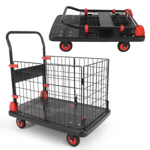 Heavy Duty Hand Moving Cart 1000LBS Capacity Platform Truck Cart with Cage,Folding Carts with Wheels,Foldable Dolly Carts with Basket - 1 of 4