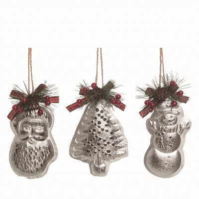 Transpac Metal Molded Ornament Set of 3 Christmas Home Decorations