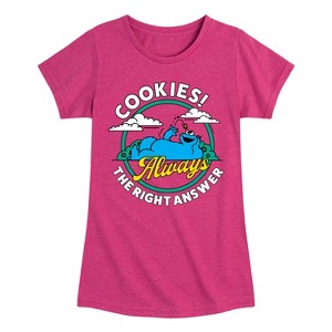Girls' - Sesame Street - Cookies Always The Right Answer Fitted Short Sleeve Graphic T-Shirt - 1 of 4