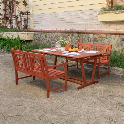 Malibu 3pc Wood Extendable Outdoor Patio Dining Set - Tan - Vifah