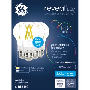 GE Household Lighting 4pk Reveal LED Color Select 60W A19 New - 1 of 3