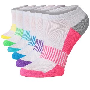 Women's 6 Pack Cushioned Comfort Running Solid White Multicolor Toe Athletic Socks For Women - 1 of 1