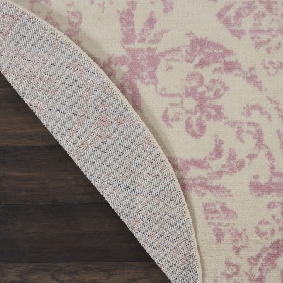 Jubilant Ivory and Pink Round Synthetic Area Rug, 5'3"