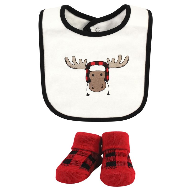 Hudson Baby Infant Boy Cotton Bib and Sock Set, Winter Moose, One Size, 3 of 6
