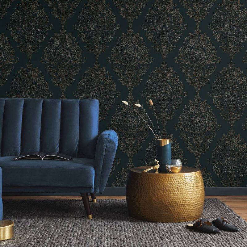 Tempaper Estate Damask Charcoal Non Pasted Wallpaper, 3 of 7