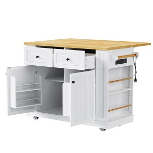 44" Kitchen Island with Drop Leaf, Rolling Kitchen Cart On 5 Wheels With Open Side Rack & Drawer, Kitchen Storage Cart for Living Room - 1 of 4
