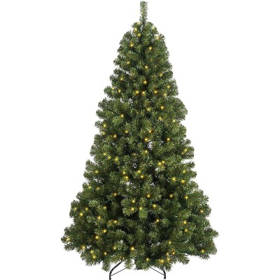6.5ft Pre-lit Artificial Christmas Tree with 250 LED Lights, 8 Modes & Metal Stand, Easy Assembly Hinged Branches for Home Holiday Decor