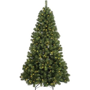 6.5ft Pre-lit Artificial Christmas Tree with 250 LED Lights, 8 Modes & Metal Stand, Easy Assembly Hinged Branches for Home Holiday Decor - 1 of 4
