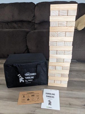 We Games Wood Block Stacking Party Game That Tumbles Down When You Play -  Includes 12 In. Wooden Box And Die : Target