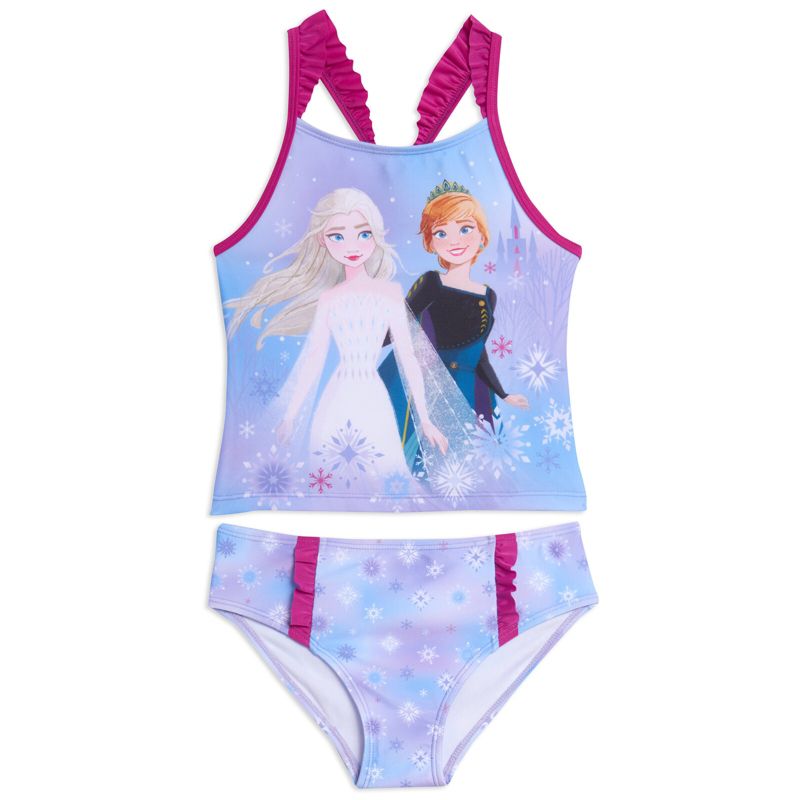 Disney Princess Anna Elsa Girls Tankini Top and Bikini Bottom Swim Set Toddler to Little Kid, 1 of 9