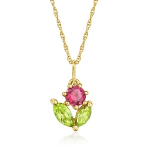 Pure Collection by Ross-Simons 0.20 Carat Rhodolite Garnet and .30 ct. t.w. Peridot Flower Pendant Necklace in 14kt Yellow Gold - 1 of 4
