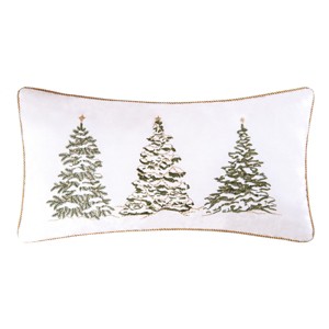 C&F Home 12" x 24" Golden Greenery White Christmas Cotton Embroidered Accent Throw Pillow - 1 of 3
