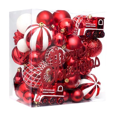 65ct Christmas Balls Ornaments, Shatterproof Plastic Decorative Baubles for Xmas Tree Decor, Multi-Size Christmas Ornaments Set for Tree, Home Indoor