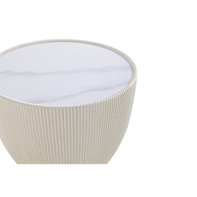 Tiny Round Ridged Stone and Metal Accent Table