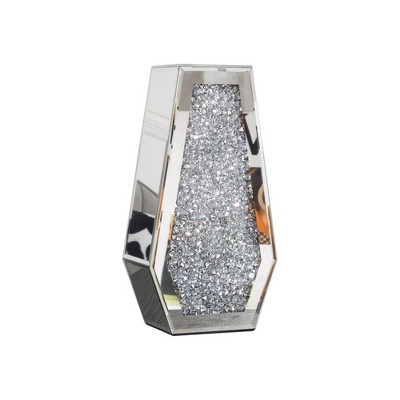 HomeRoots 12" Silver Faux Crystal And Mirrored Glass Table Vase