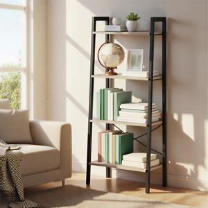 4-Tier Ladder Shelf, Storage Rack Bookcase with Steel Frame - 1 of 4