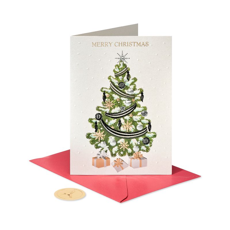 12ct Papyrus Metallic Christmas Tree &#38; Gifts Boxed Greeting Cards, 1 of 10