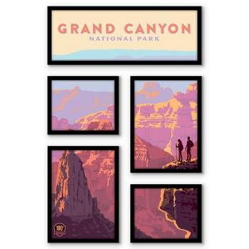 Americanflat Grand Canyon National Park 100th Anniversary 1 5 Piece Grid Wall Art Room Decor Set - vintage landscape Modern Home Decor Wall Prints