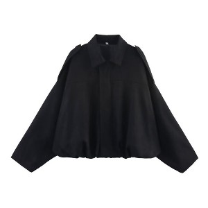 Coolmee Women's Faux Suede Bomber Jacket Lapel Coat Casual Oversized Long Sleeves Trendy Streetwear Outerwear - 1 of 4