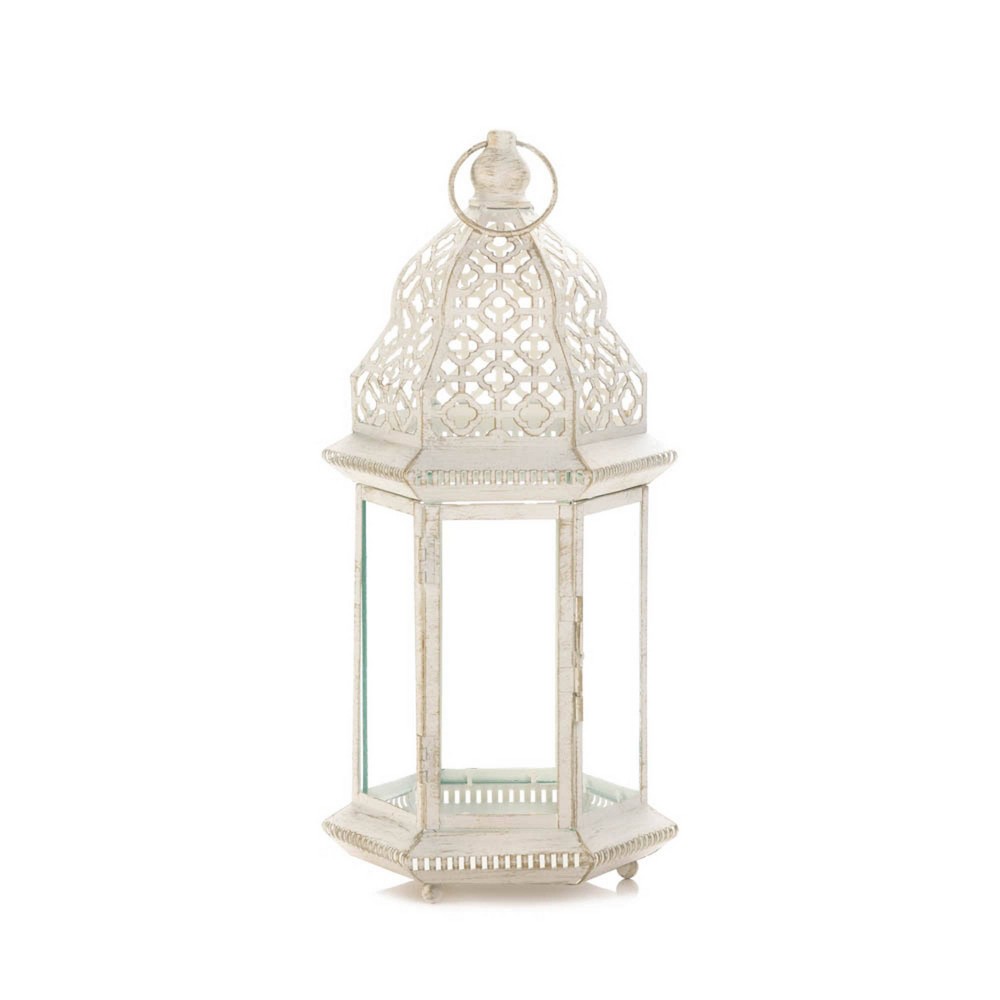 16" Iron Sublime Outdoor Lantern Distressed White - Zingz & Thingz