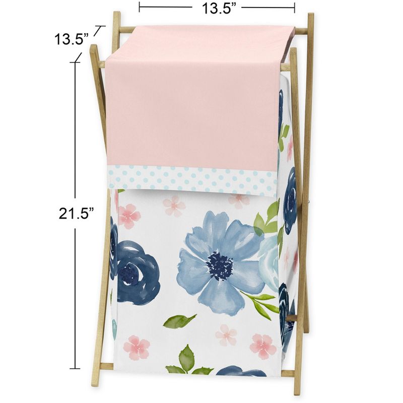 Sweet Jojo Designs Girl Laundry Hamper Watercolor Floral Blue Pink and White, 4 of 6