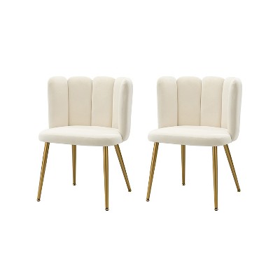 Set of 2 Barbara Contemparary Velvet Vanity Stool For Makeup Room, Moden Accent Side Chairs For Living Room With Shell Back And Golden Metal Legs| ARTFUL LIVING DESIGN