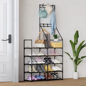 DOMETOUR 5 Tiers Shoe Rack Organizer Space-Saving Shoe Rack for Closet Non-Woven Fabric Shoe Shelf Black - 1 of 4