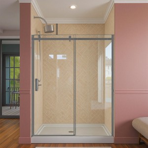 Glass shower door, sliding door, with 5/16" tempered glass and Matted Black finish - 1 of 4