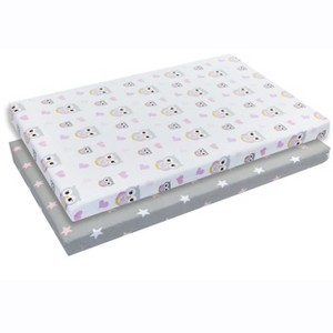 Everyday Kids 2-Pack Pack 'n Play Sheets – 100% Jersey Cotton, Pink & Purple Owl Star Designs, Soft Fitted Sheets for Portable or Mini Cribs - 1 of 4