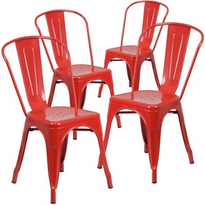 Emma and Oliver Commercial Grade 4 Pack Metal Indoor-Outdoor Stackable Chair - 1 of 4