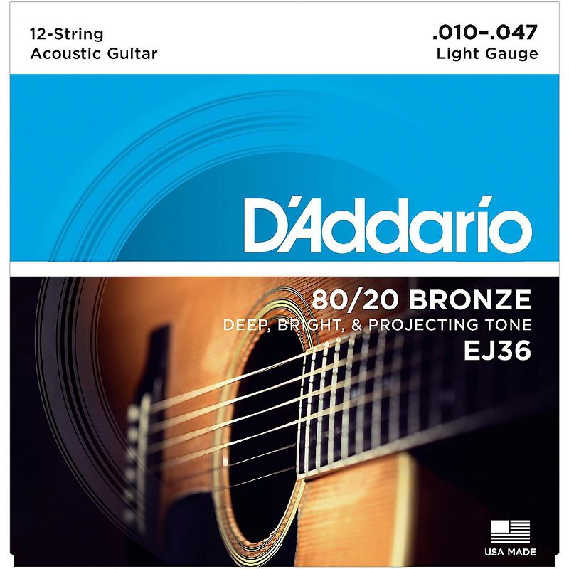 D'Addario EJ36 12-String 80/20 Bronze Light Acoustic Guitar Strings, 1 of 7