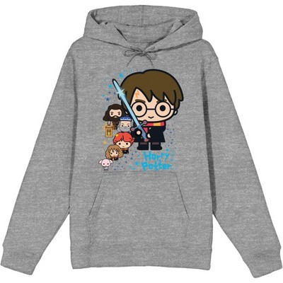 Harry Potter Chibi Characters & Glowing Sword Long Sleeve Unisex Adult Hooded Sweatshirt
