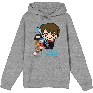 Harry Potter Chibi Characters & Glowing Sword Long Sleeve Unisex Adult Hooded Sweatshirt - 1 of 1