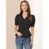 INSPIRE CHIC Women's Dots Print Tie Waist Ruffle Hem V Neck Wrap Peplum Shirts - 3 of 4